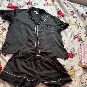 Victoria's Secret Black Pajama Set with Pink Trim